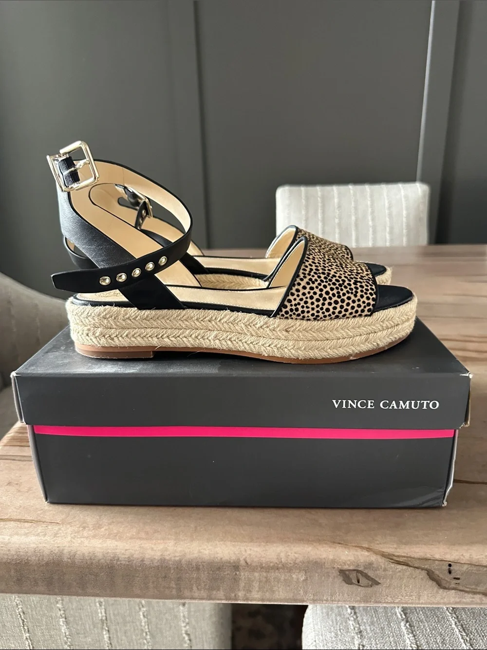 Vince Camuto Black & Leopard Espadrille Platform Sandals